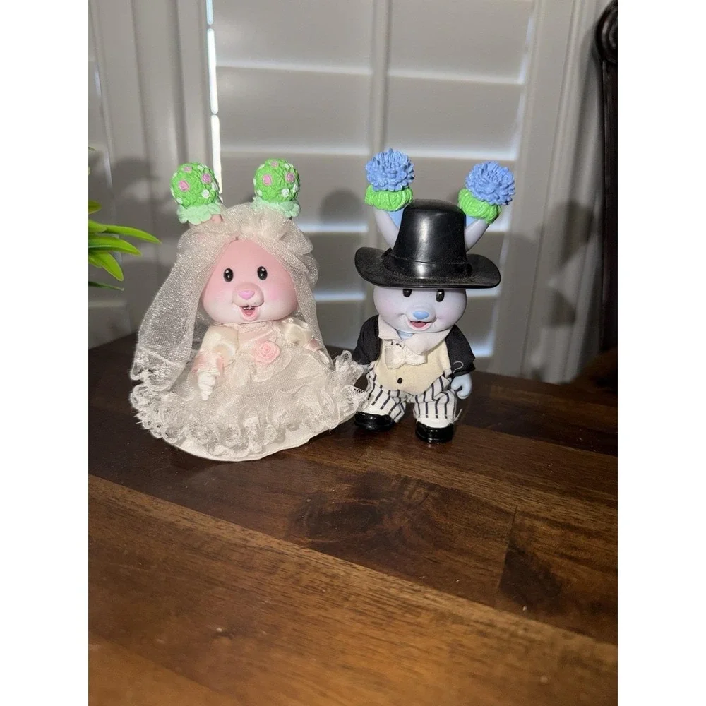 Vintage‎ TEA BUNNIES Bride & Groom Wedding Party Bunny Dolls Pair
